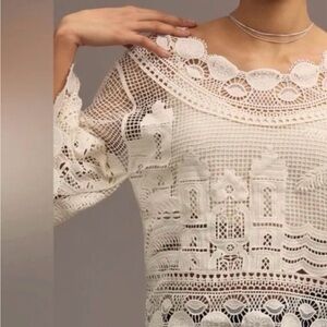 Farm Rio Morada Boa Guipere Lace Vintage-Inspired Blouse - M